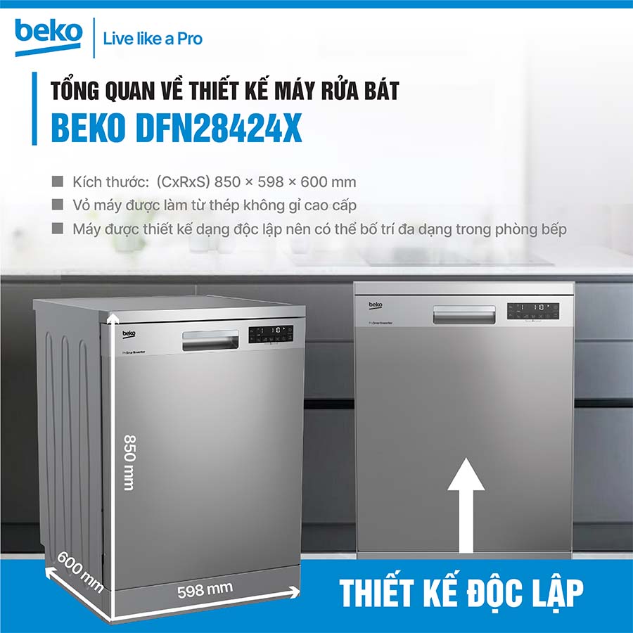 Máy rửa bát độc lập Beko DFN28424X 14 bộ