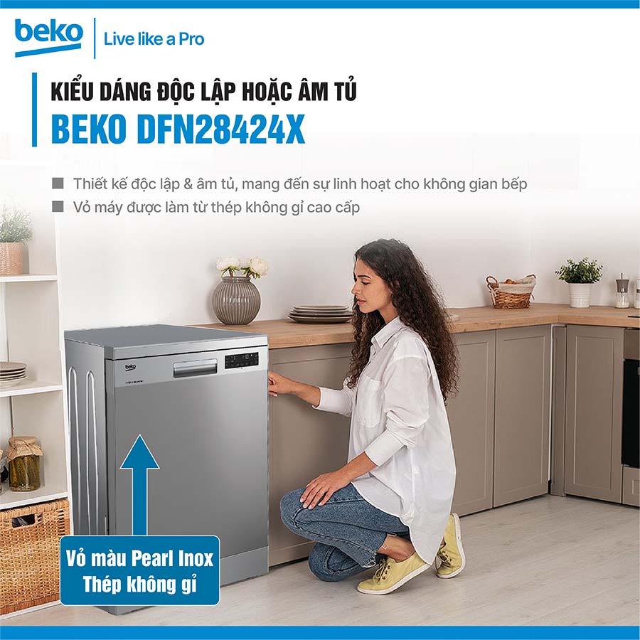 Máy rửa bát độc lập Beko DFN28424X 14 bộ