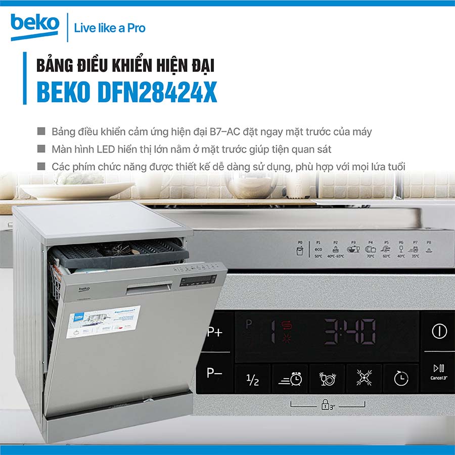 Máy rửa bát độc lập Beko DFN28424X 14 bộ