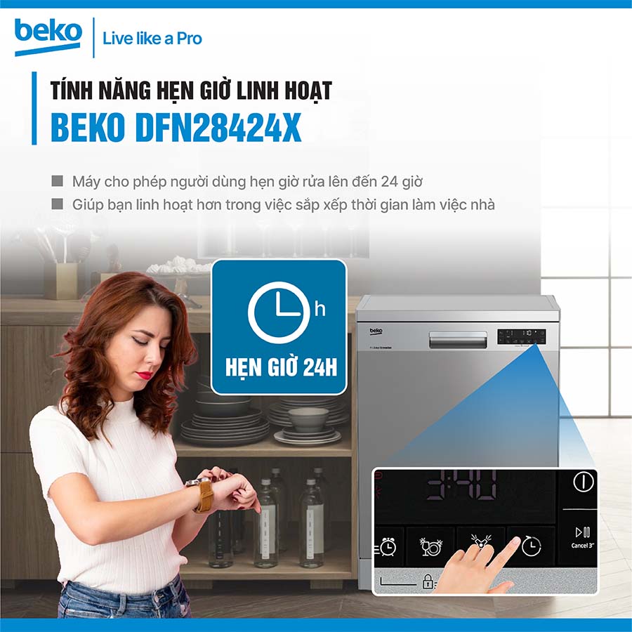 Máy rửa bát độc lập Beko DFN28424X 14 bộ