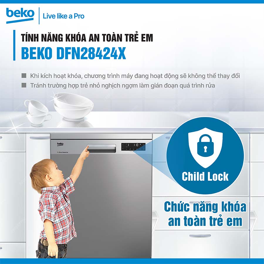 Máy rửa bát độc lập Beko DFN28424X 14 bộ