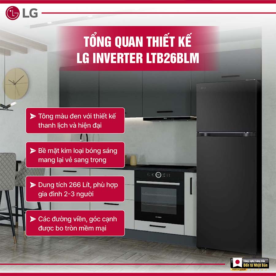 Tủ lạnh LG Inverter 266 lít LTB26BLM