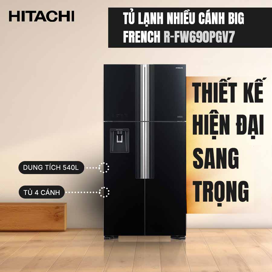 Tủ lạnh Hitachi Inverter 540 lít R-FW690PGV7 GBK QH243240 1
