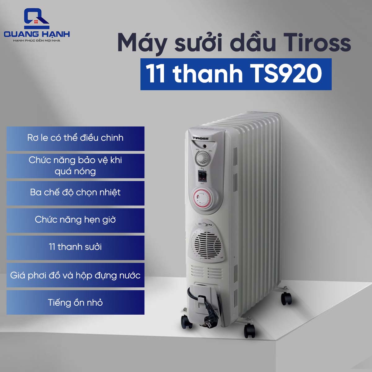 Máy sưởi dầu Tiross 11 thanh TS920 có hẹn giờ QH1146 2