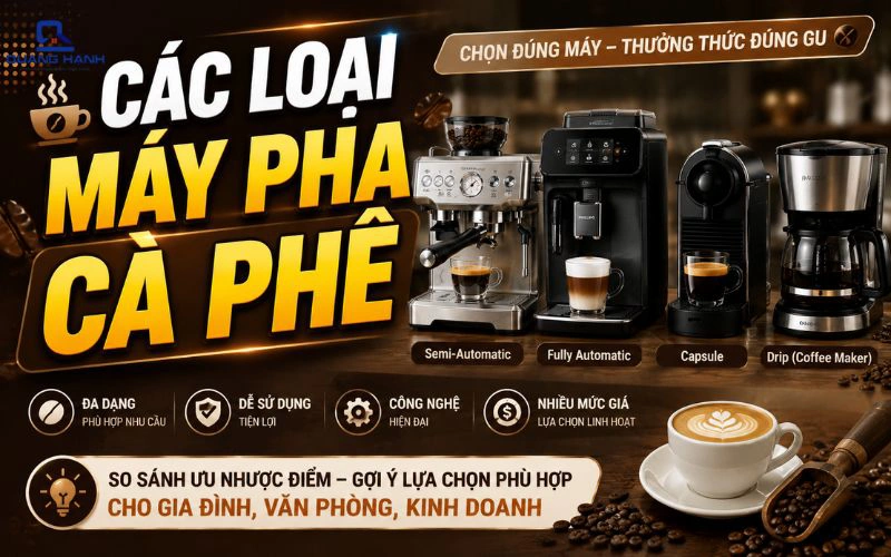 Các loại máy pha cà phê: Đặc điểm, ưu nhược điểm và ứng dụng
