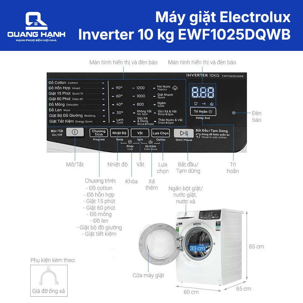 Máy giặt Electrolux Inverter 10 kg EWF1025DQWB  QH243038 1