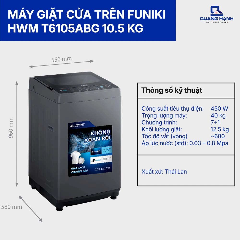 Máy giặt cửa trên Funiki HWM T6105ABG 10.5 kg QH247796 1