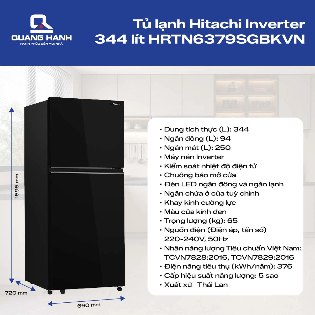 Tủ lạnh Hitachi Inverter 344 lít HRTN6379SGBKVN QH245552 1