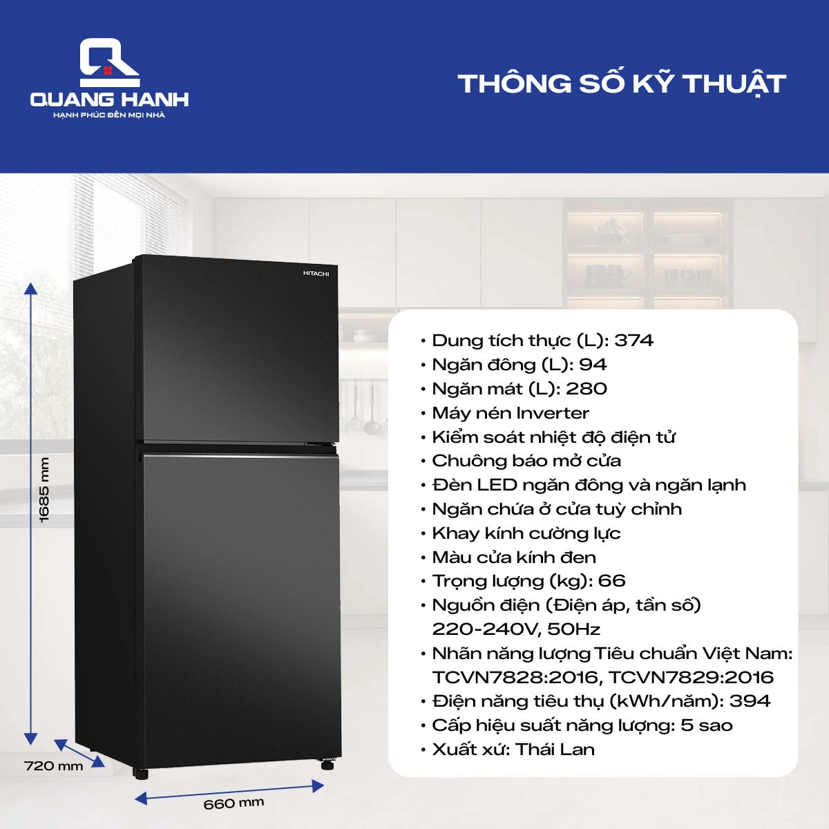 Tủ lạnh Hitachi Inverter 374 lít HRTN6408SUVN QH245551 1