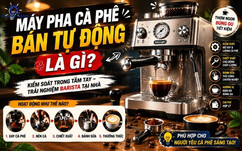 Máy pha cà phê bán tự động là gì? Ưu nhược điểm và kinh nghiệm chọn mua