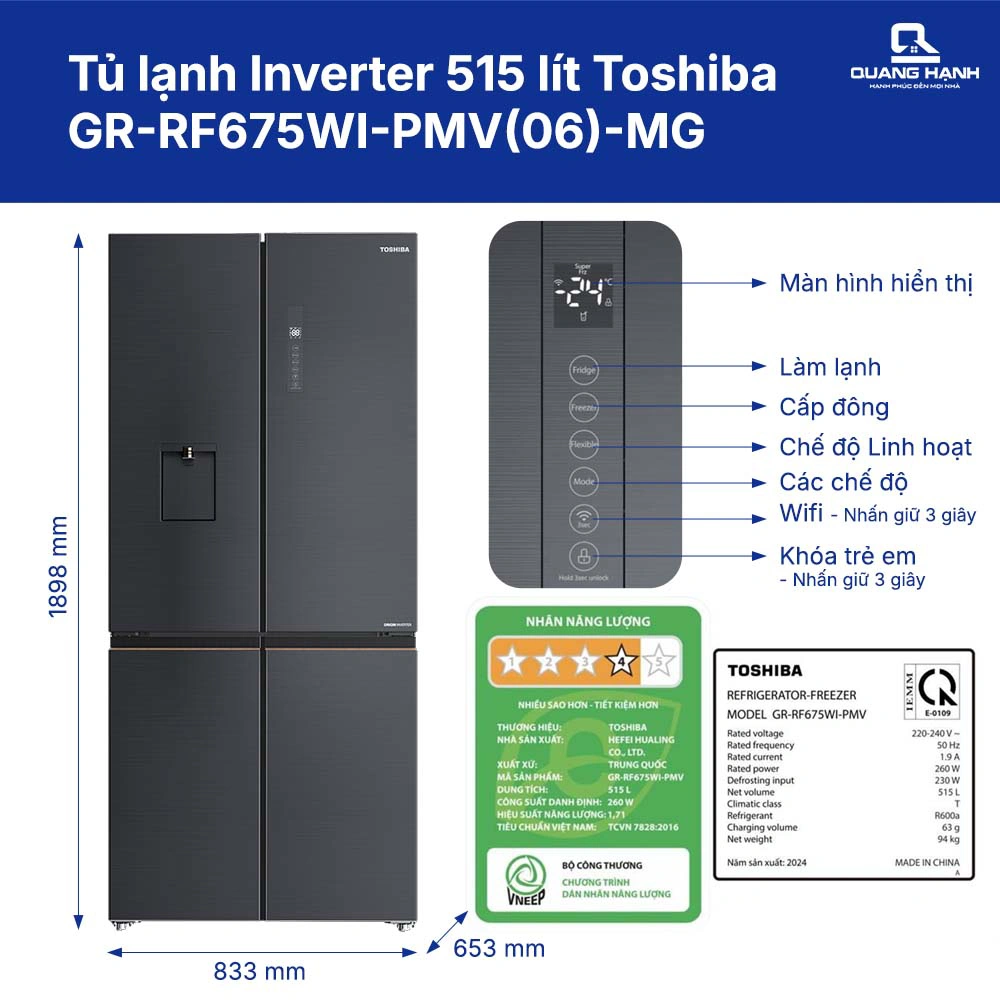 Tủ lạnh Inverter 515 lít Toshiba GR-RF675WI-PMV(06)-MG QH245521 1
