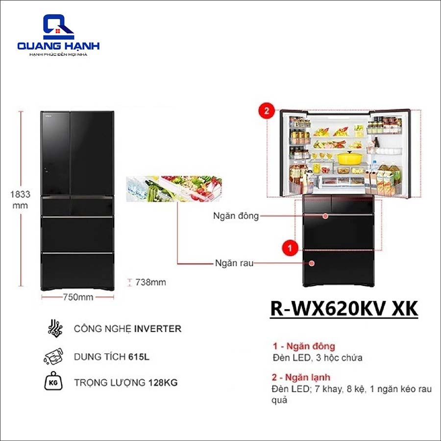 Tủ lạnh Hitachi Inverter 615 lít R-WX620KV XK QH102718 1