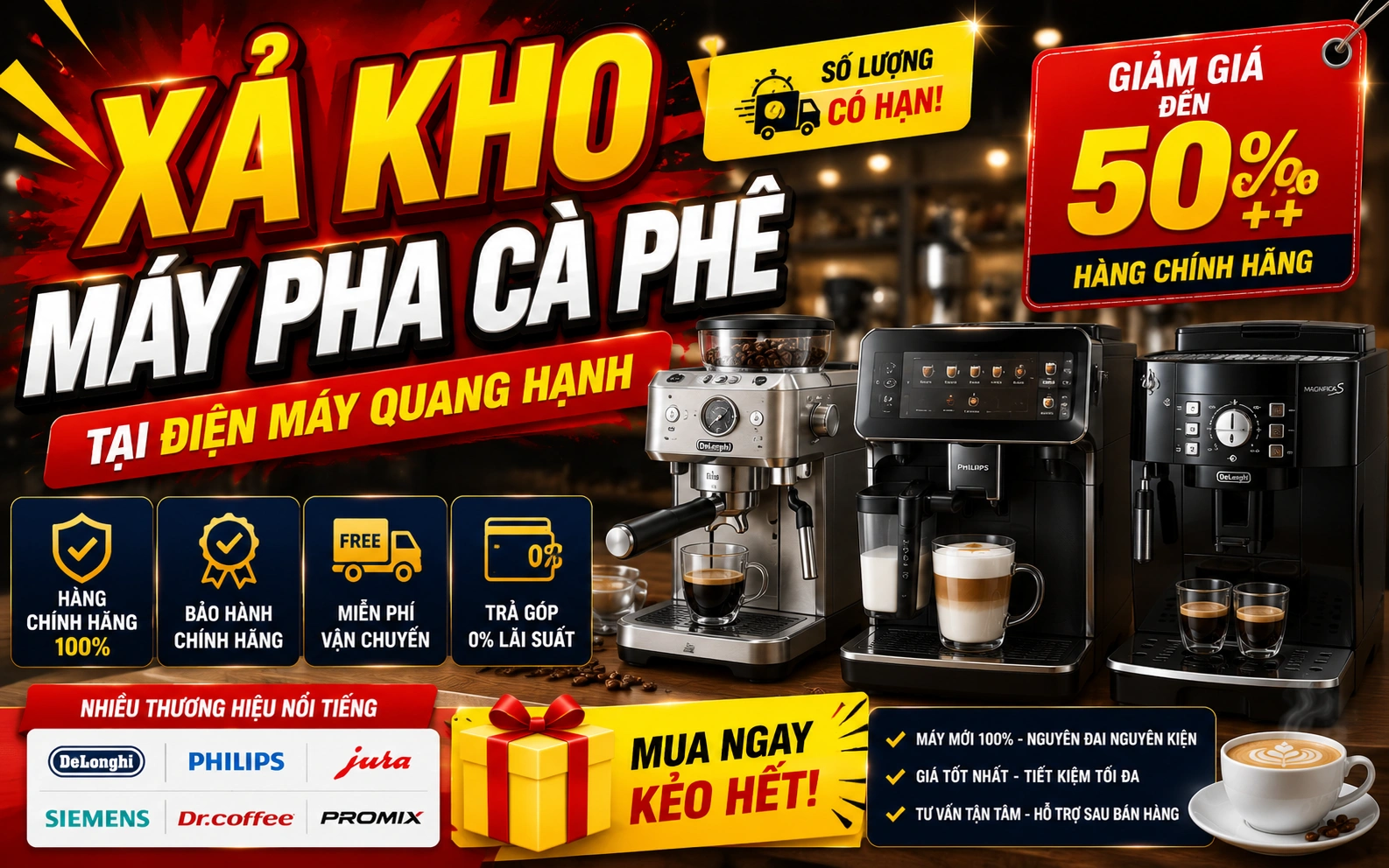 Xả Kho Máy Pha Cà Phê Chính Hãng - Giảm Đến 50%, Số Lượng Có Hạn