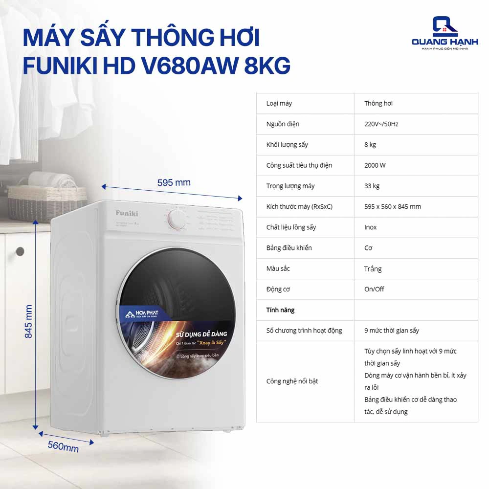 Máy sấy thông hơi Funiki HD V680AW 8kg QH247648 1