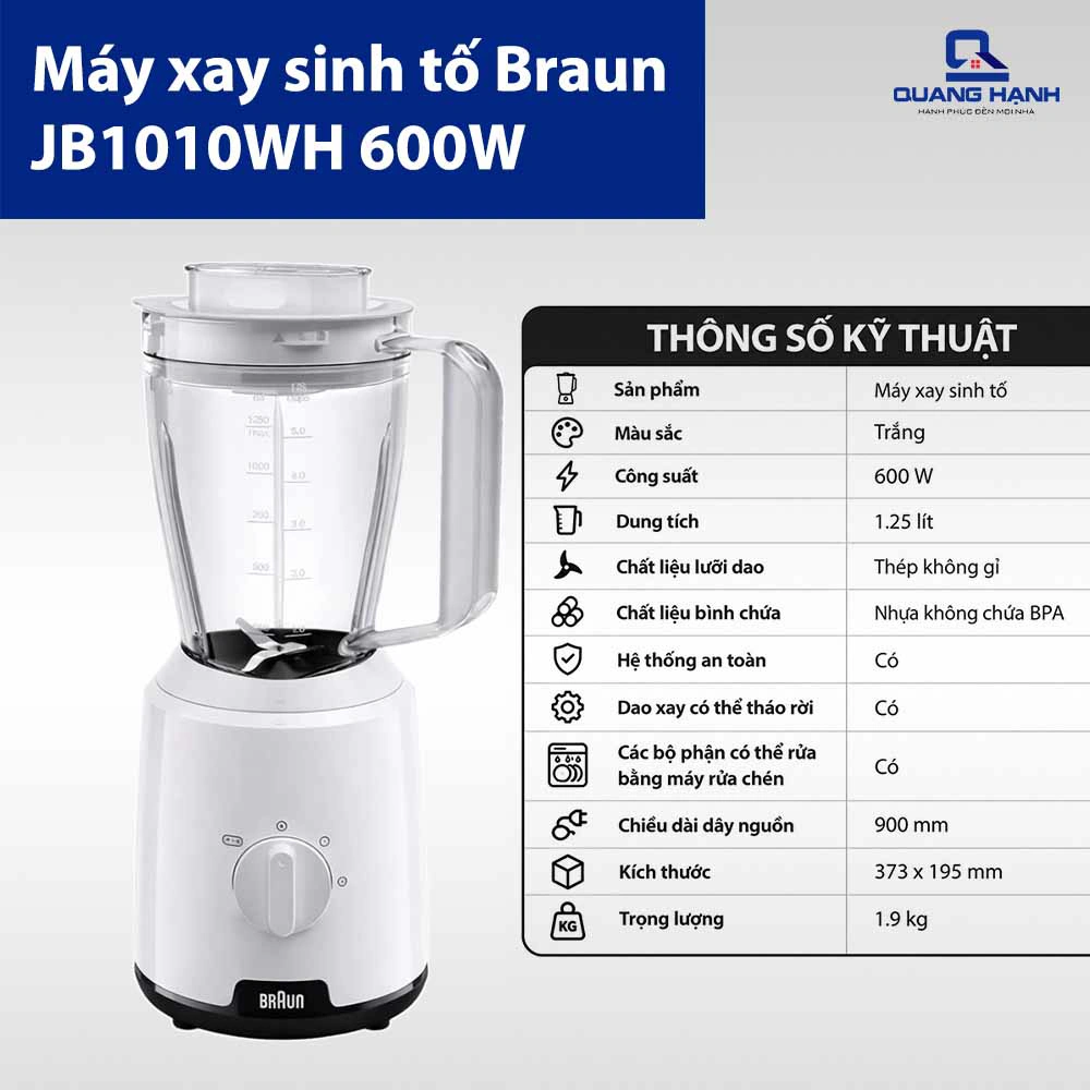 Máy xay sinh tố Braun JB1010WH 600W QH247482 1