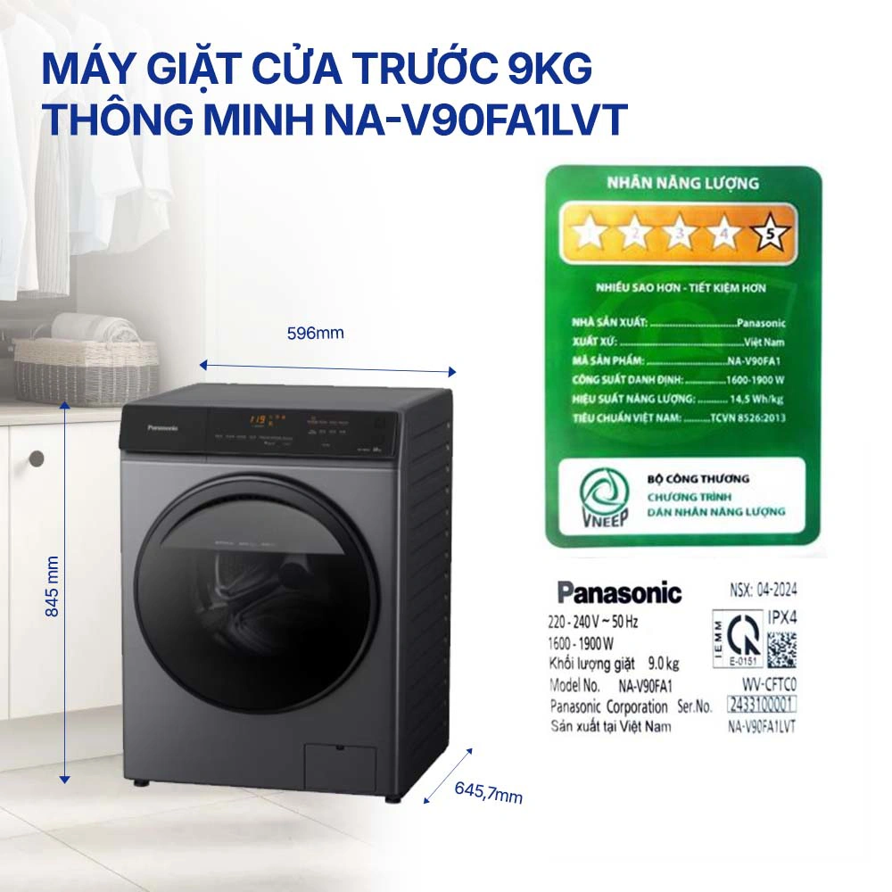 Máy giặt Panasonic Inverter 9 kg NA-V90FA1LVT QH242956 1