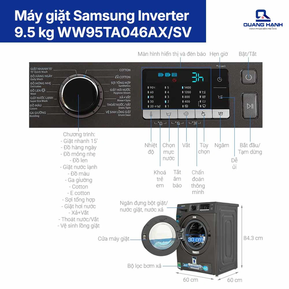 Máy giặt Samsung Inverter 9.5kg WW95TA046AX/SV QH240940 1