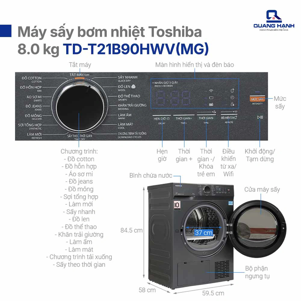 Máy sấy bơm nhiệt Toshiba 8.0 kg TD-T21B90HWV(MG) QH246717 1