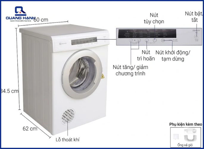 Kích thước máy sấy quần áo Toshiba