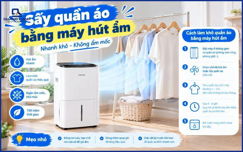 Sấy quần áo bằng máy hút ẩm: Cách dùng hiệu quả, tiết kiệm điện