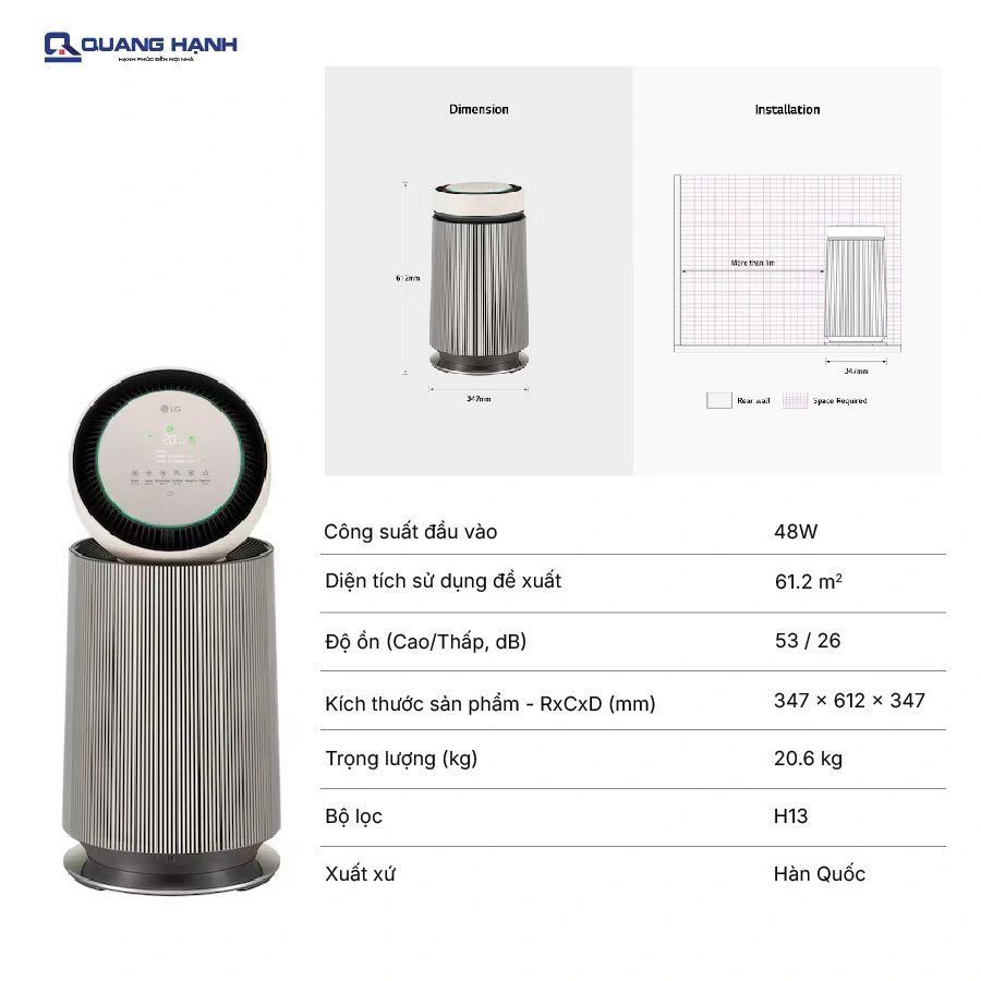 Máy lọc không khí LG PuriCare360 Alpha PET AS65GDBY0 QH241891 7