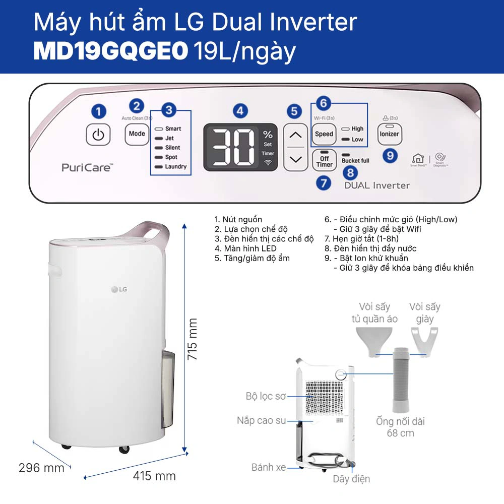 Máy hút ẩm LG Dual Inverter MD19GQGE0 19L/ngày QH242079 1