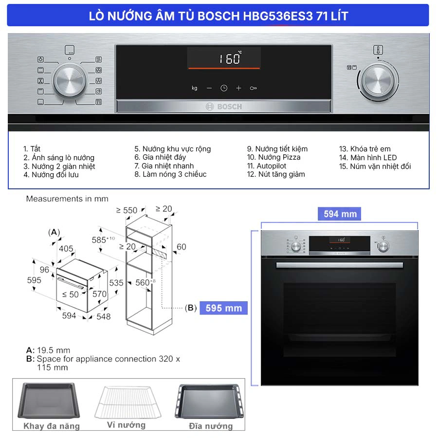 Lò nướng âm tủ Bosch HBG536ES3 71 lít QH247167 1