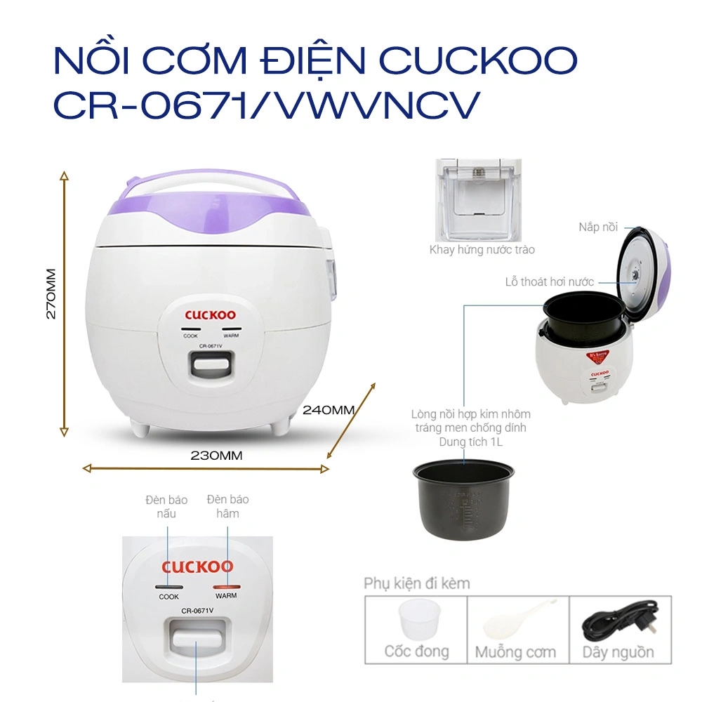 Nồi cơm điện cơ Cuckoo 1.08L CR-0671/VWVNCV QH4702 1