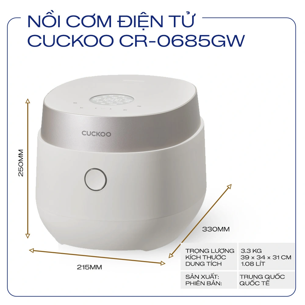 Nồi cơm điện Cuckoo CR-0685GW 1.08 lít QH247420 1