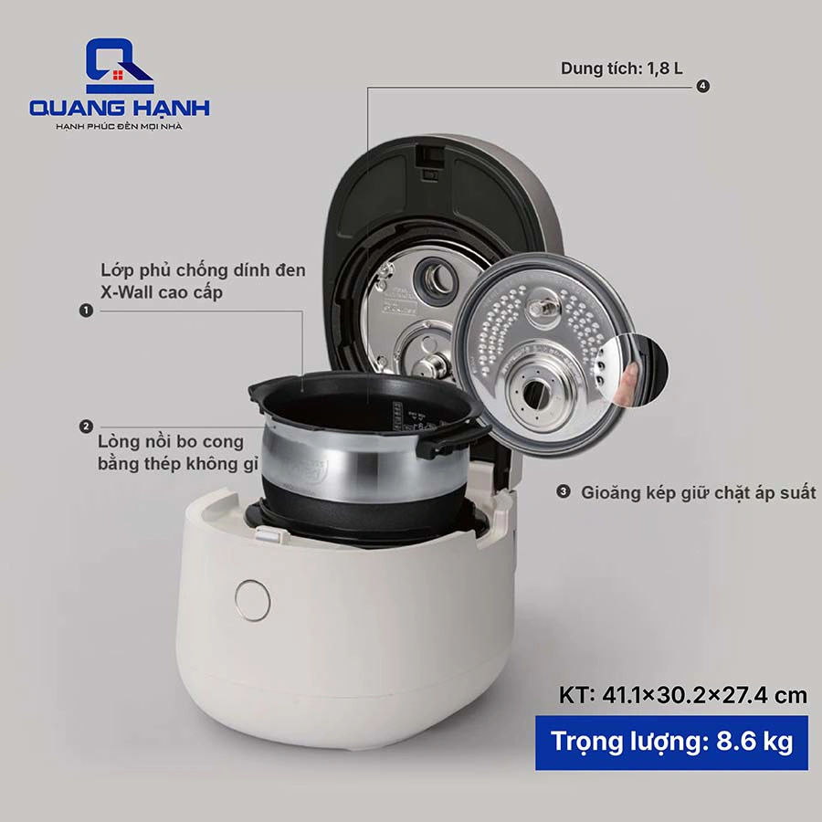 Nồi cơm điện áp suất cao tần Cuckoo CRP-NHTR1010FGW 1.8 lít QH247570 1