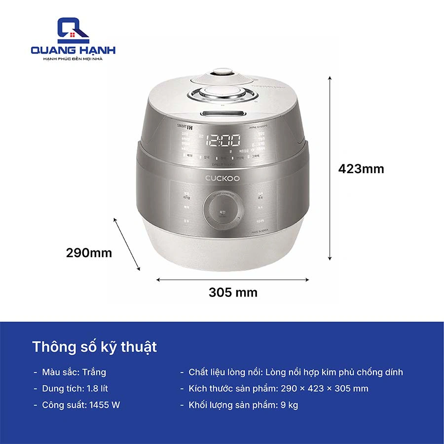 Nồi cơm điện tử áp suất cao tần Cuckoo CRP-JHPNL1010GPS 1.8 Lít QH247422 2