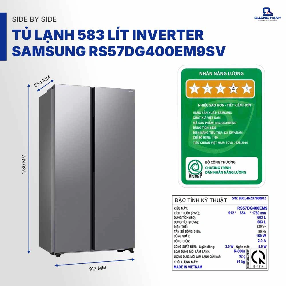 Tủ lạnh Side By Side 583 lít Inverter Samsung RS57DG400EM9SV QH245511 1