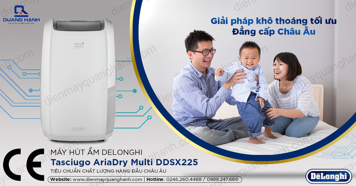 Máy hút ẩm Delonghi DDSX225 là chuyên gia hút ẩm, khống chế độ ẩm, bảo vệ đồ trước hơi ẩm, hạn chế nấm mốc, bảo vệ sức khỏe gia đình