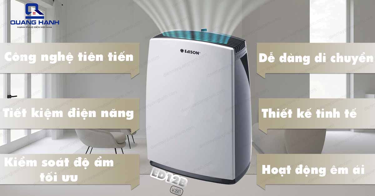 Máy hút ẩm Edison ED12B được trang bị tính năng công nghệ cao tự động ngừng hút ẩm khi bình đầy nước.