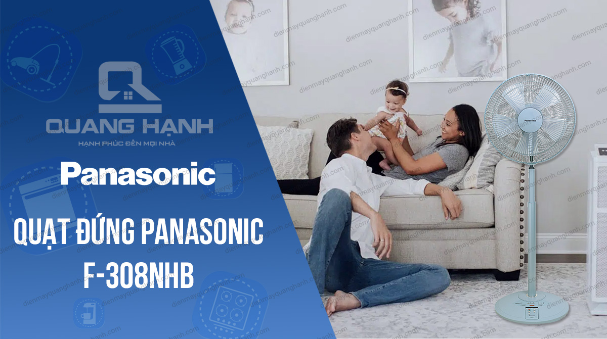 Quạt lửng Panasonic có điều khiển từ xa F-308NHB màu xanh