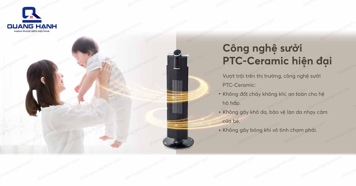 Máy sưởi tháp Korihome EHK-356 vô cùng an toàn cho sức khỏe con người.