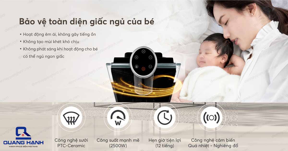 Máy sưởi tháp Korihome EHK-356 bảo vệ toàn diện giấc ngủ của bé.