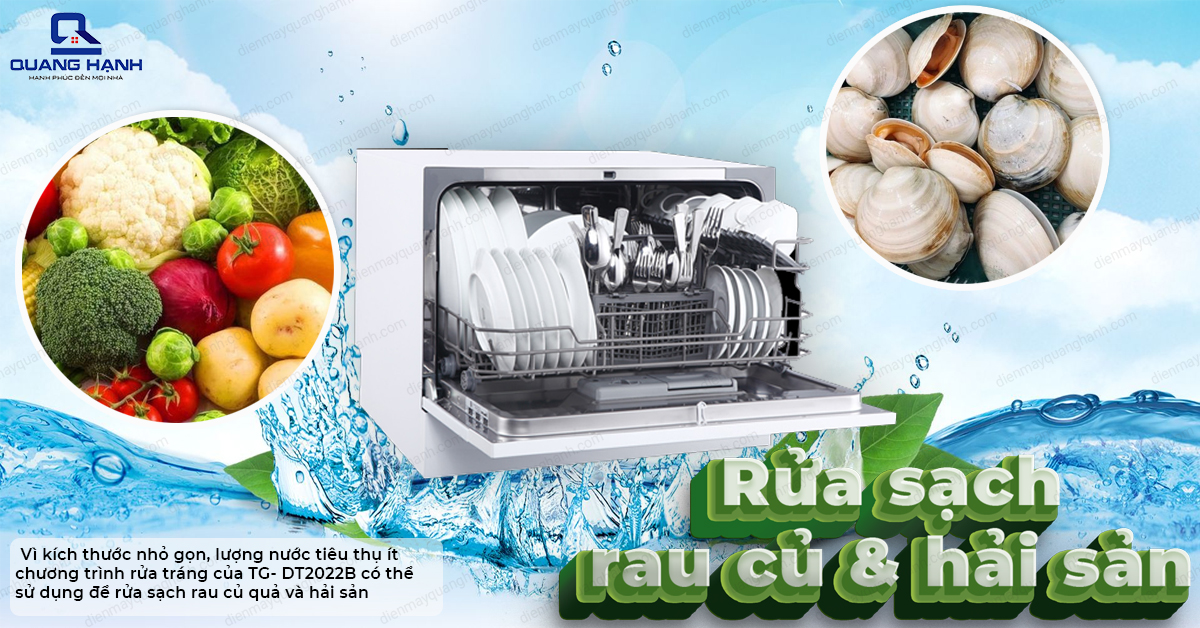 Texgio Dishwasher TG-DT2022B - Mini 6 Bộ Tự Động Mồi Nước có thể rửa sạch cả rau củ và hải sản