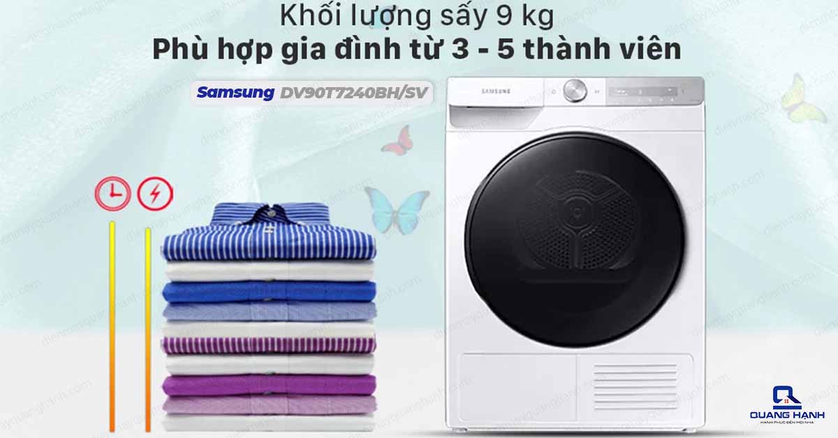 Máy sấy bơm nhiệt Samsung Inverter 9 kg DV90T7240BH/SV