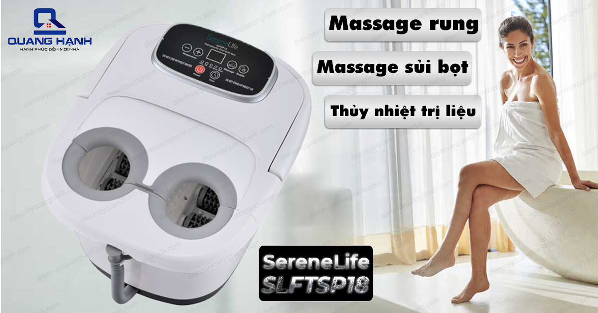 Bồn ngân chân massage hồng ngoại Serenelife SLFTSP18 với 3 chế độ: massage rung, massage sủi bọt và thủy nhiệt trị liệu.