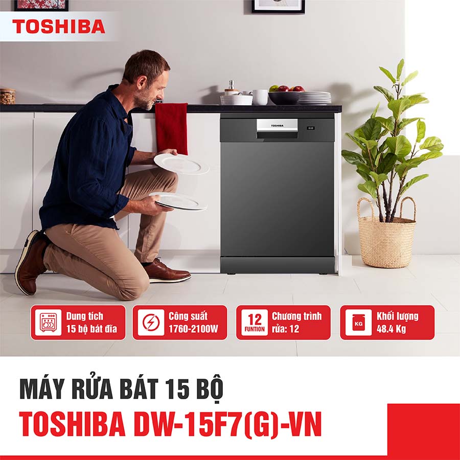 Máy rửa bát 15 bộ Toshiba DW-15F7(G)-VN