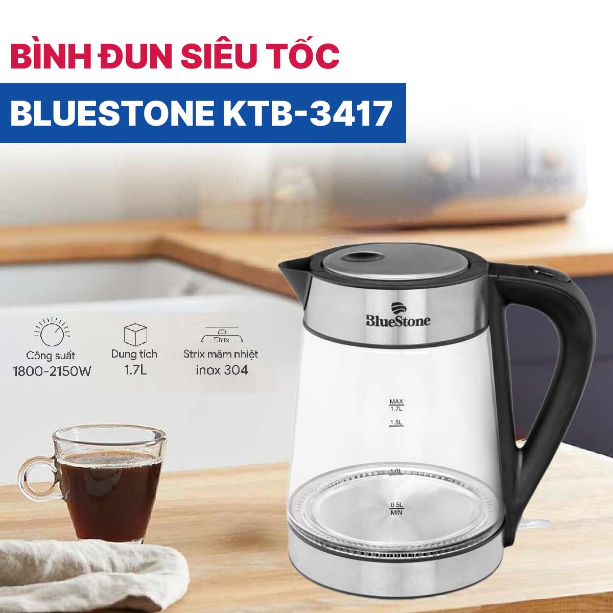 Bình đun siêu tốc Bluestone 1.7 lít KTB-3426
