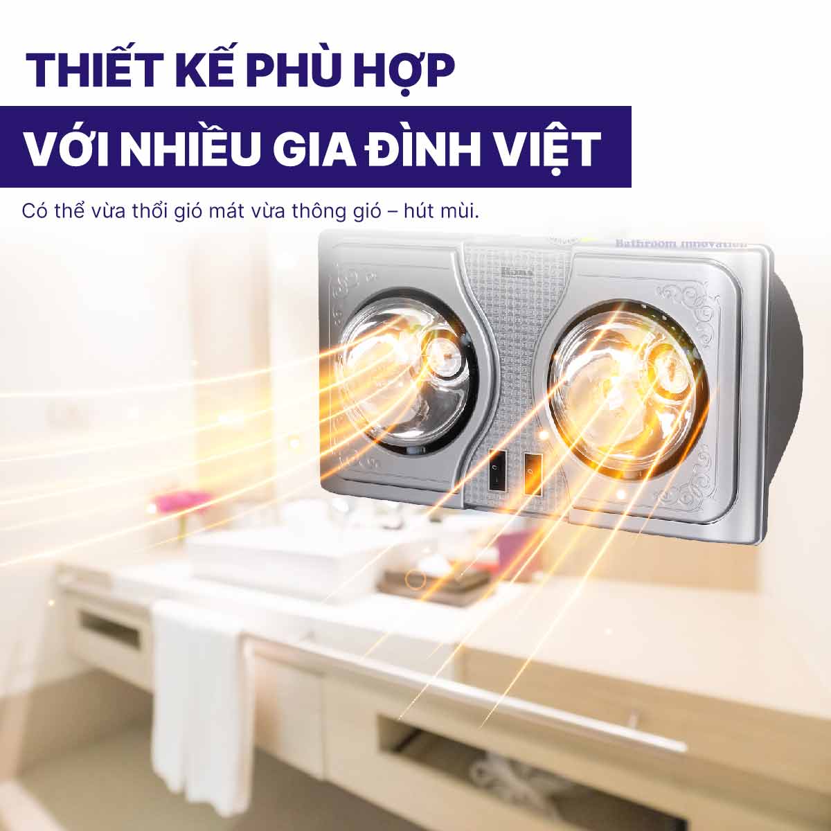 Đèn sưởi nhà tắm Hans 2 bóng H2B