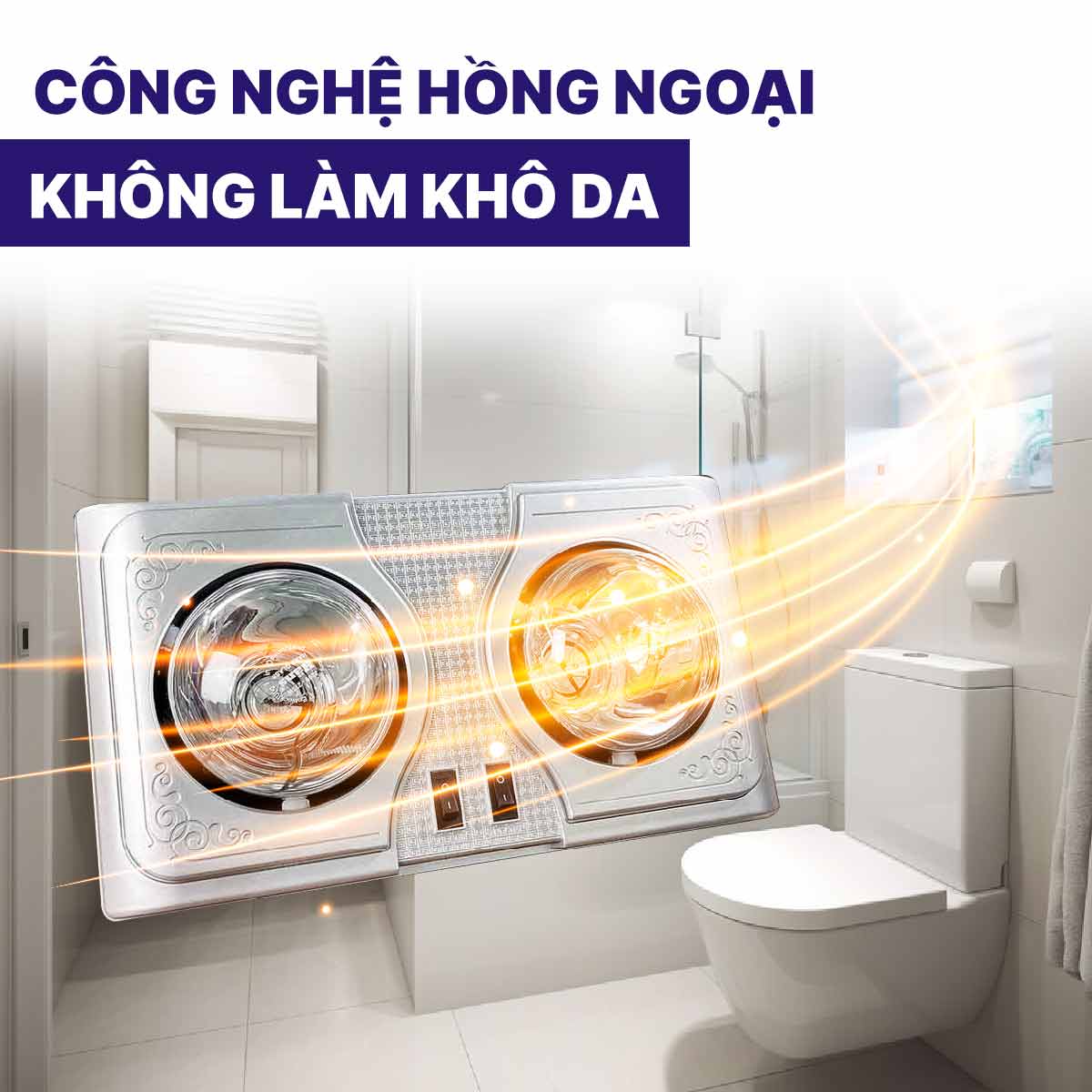 Đèn sưởi nhà tắm Hans 2 bóng H2B