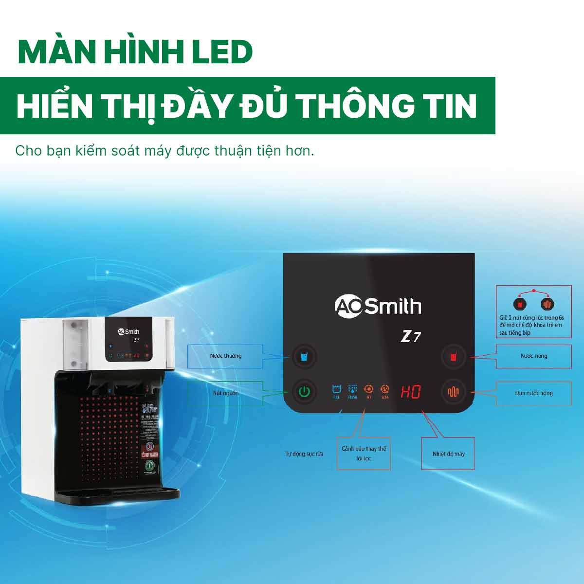 Máy lọc nước A. O. Smith Z7 sở hữu màn hình điện tử thông minh
