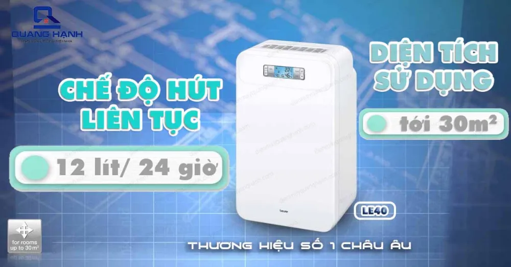 Máy hút ẩm Beure LE40 có công suất hút 12lit/24h, diện tích hoạt động lên tới 30m2