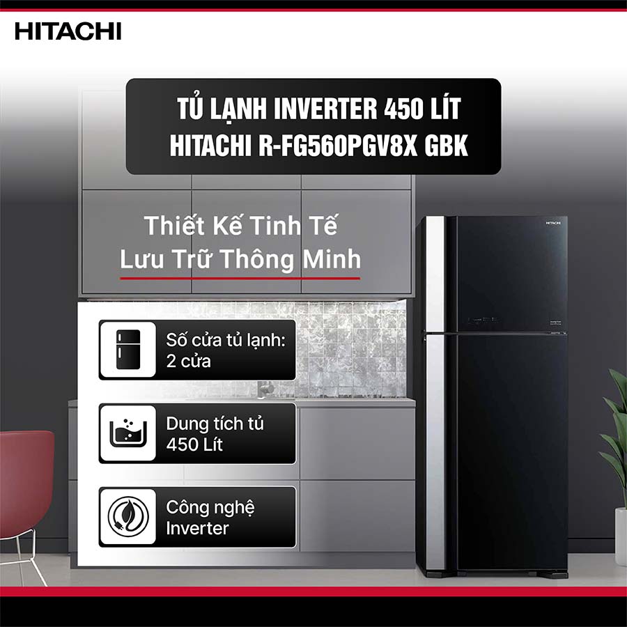 Tủ lạnh Hitachi Inverter 450 lít R-FG560PGV8X GBK