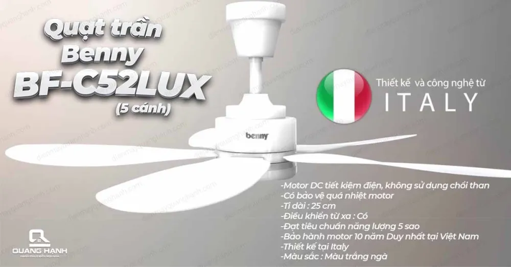 Quạt trần Benny BF-C52LUX đèn Led- màu trắng