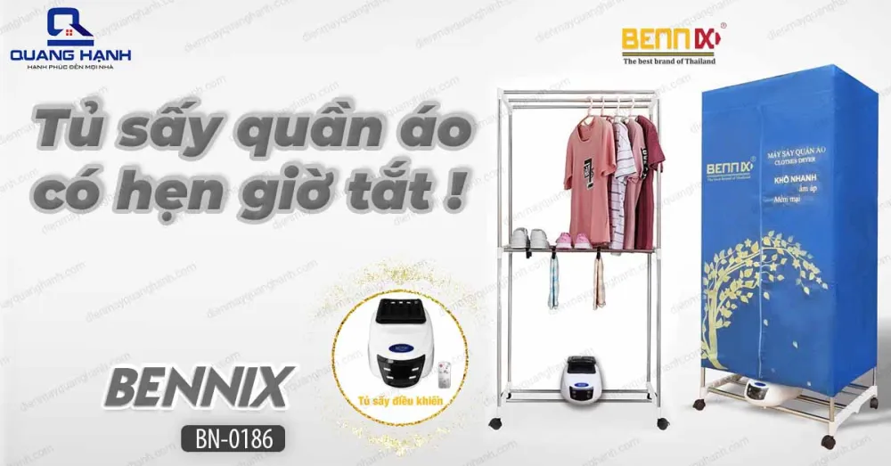 Máy sấy quần áo Thái Lan Bennix BN0186 trang bị chế độ hẹn giờ tắt rất tiện dụng.