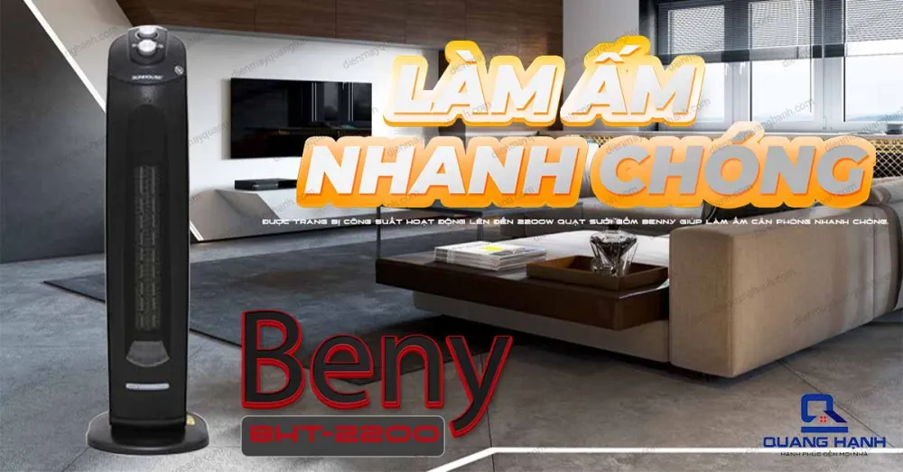 Sưởi gốm Beny BHT-2200 làm ấm nhanh chóng.